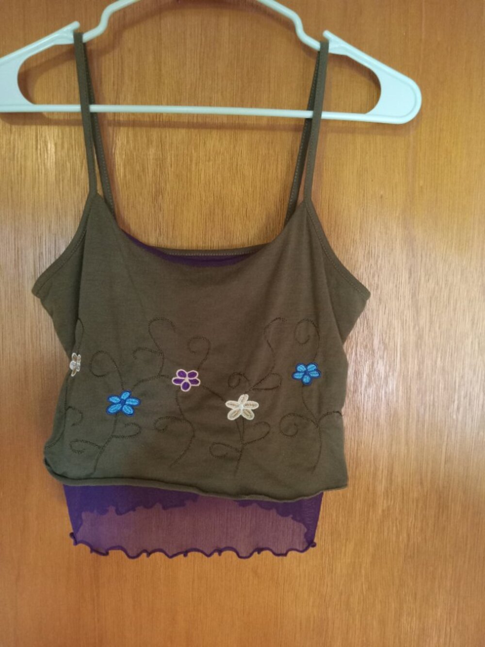 ROMWE Green Purple Floral Cropped Cami Y2K Summer Medium
